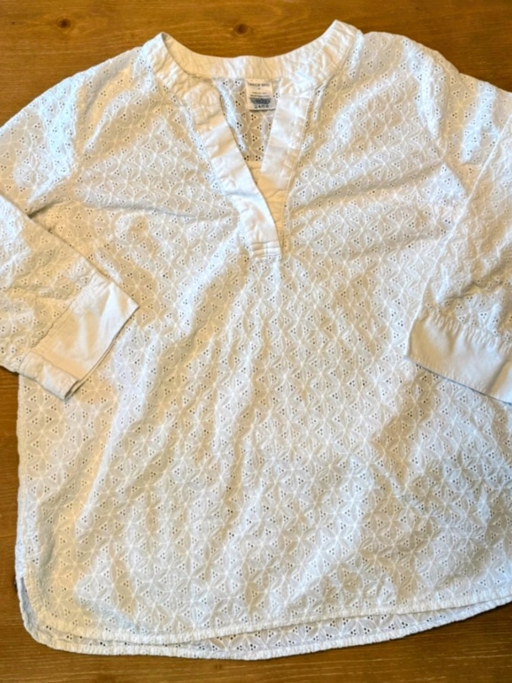 Lands' End White Eyelet Cotton Tunic Henley